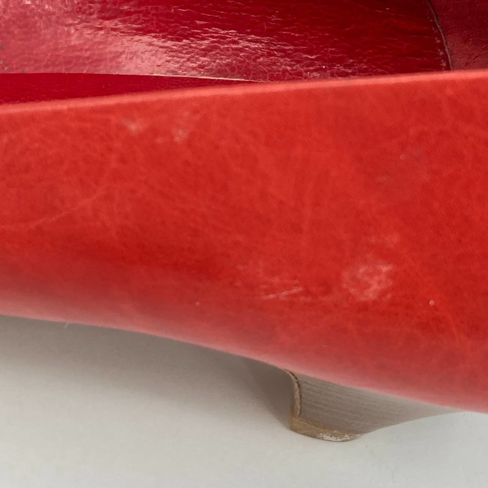 Vintage 80s Red Leather Wood Stacked Kitten Heel Pumps - Picture 13 of 14